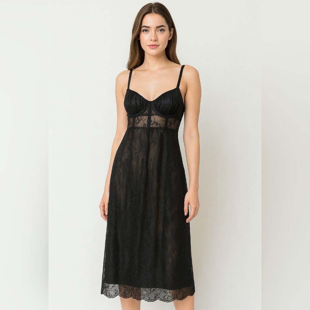 Danielle Bernstein Black Lace Slip Dress – Size XS